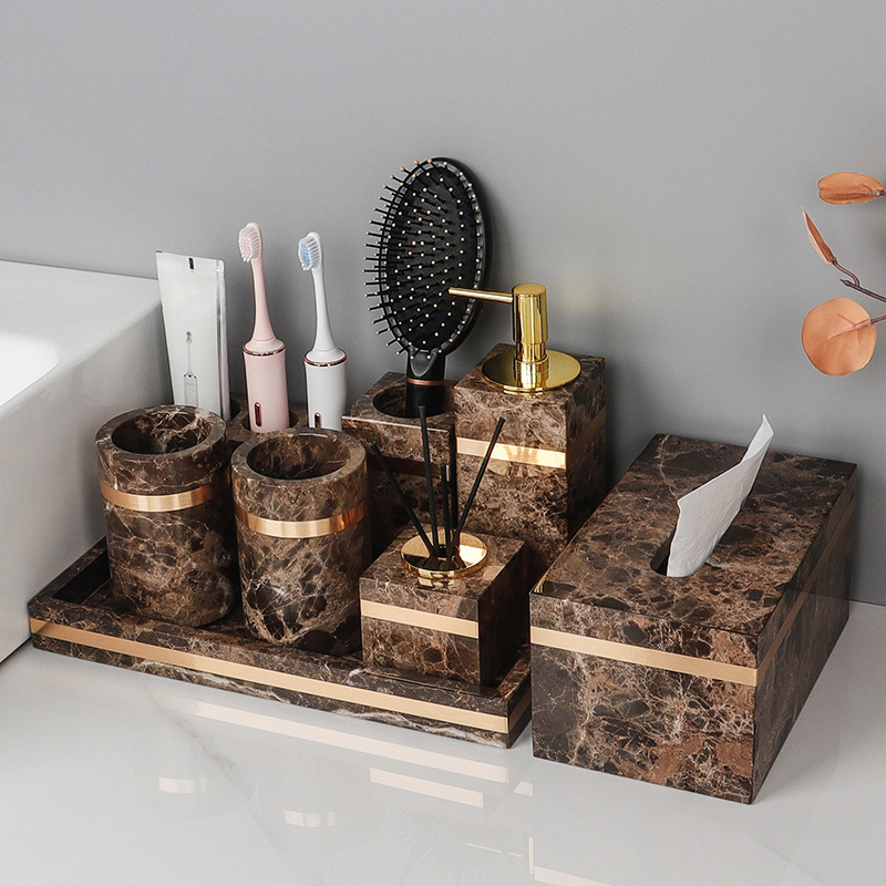 Zara Home Bathroom - Emperador Dark Natural Marble Bathroom Set