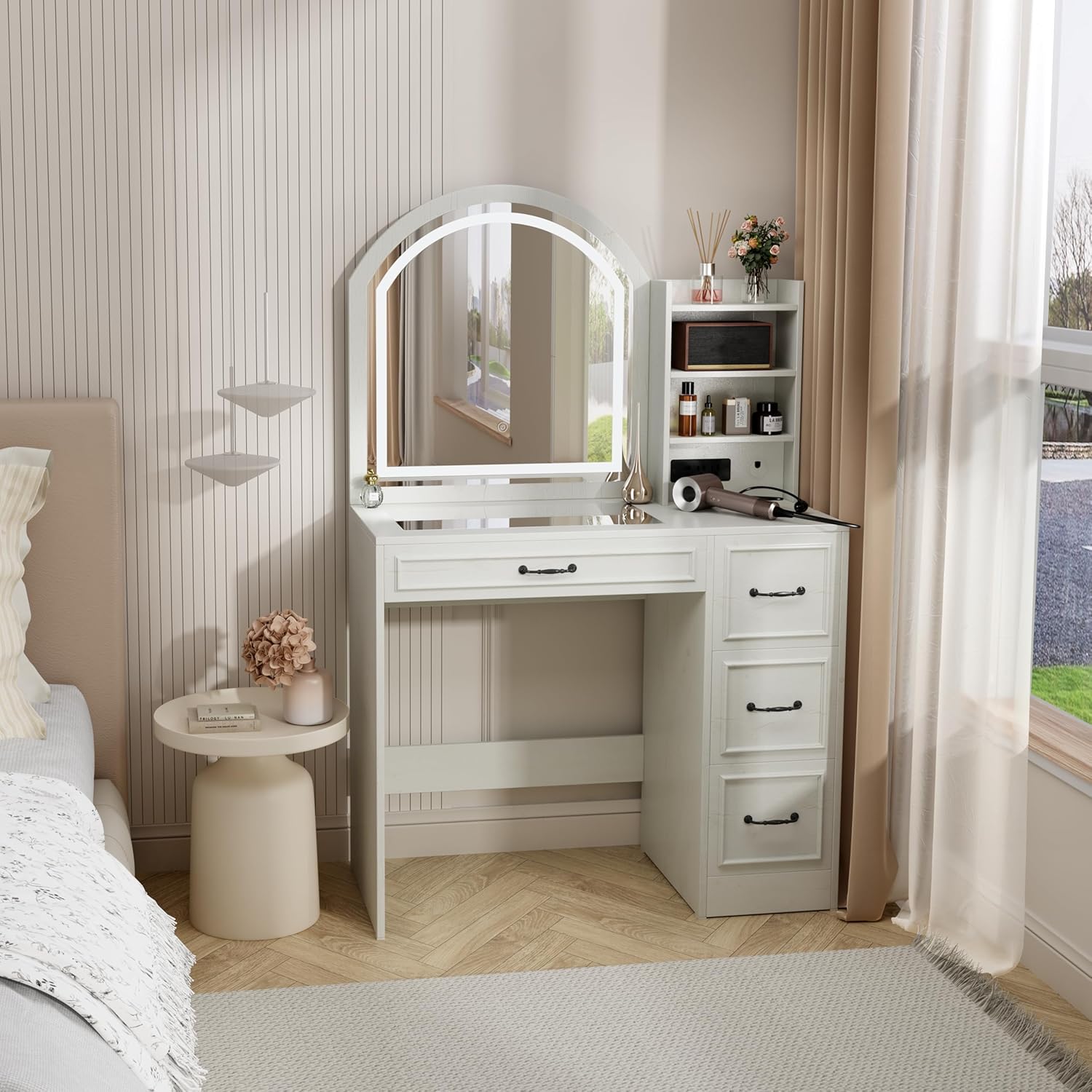Home Outlet Bathroom - Modern Vanity Desk with Lighted Mirror,