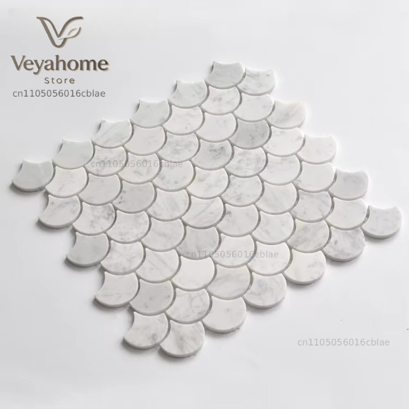 Home Bathroom Floor Tiles - Fish Scale Scalloped Marble Mosaic Tile