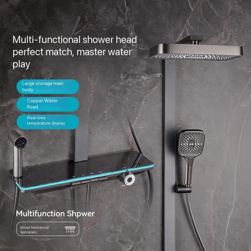 Shower Head Rain - Gray Piano Button Ambient Light Bathroom