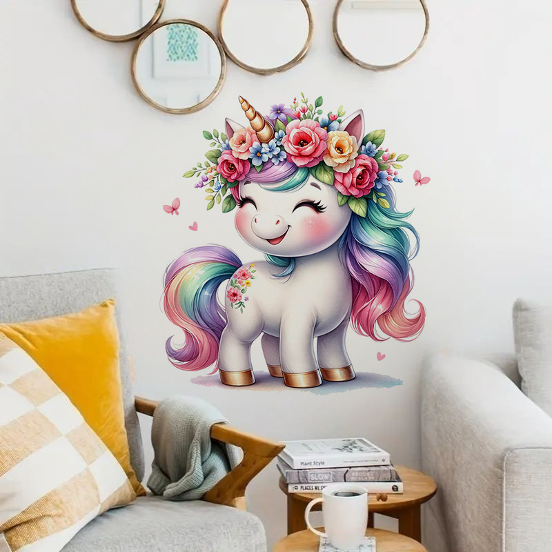 Home Bathroom Wall Tiles - Beautiful Watercolor Unicorn Sticker, Water-proof Home