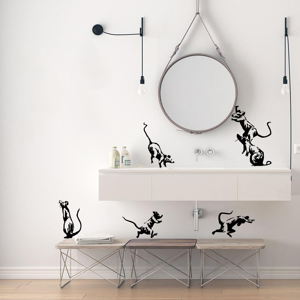 Home Bathroom Floor Tiles - 5Pcs Banksy Toilet Rats Wall Sticker