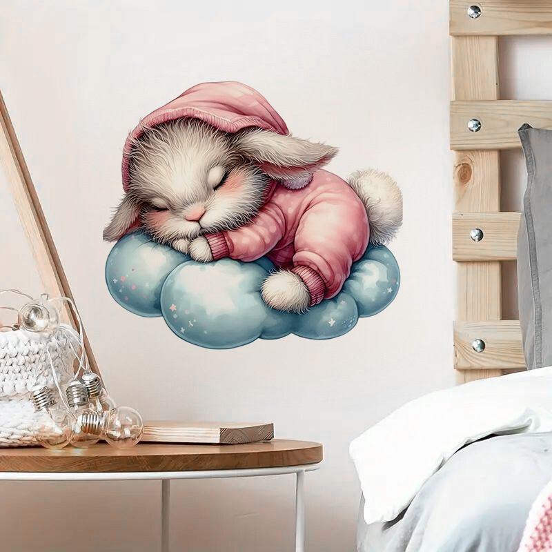 Home Bathroom Wall Tiles - Cute Sleepy Bunny Sticker, Water-proof Home