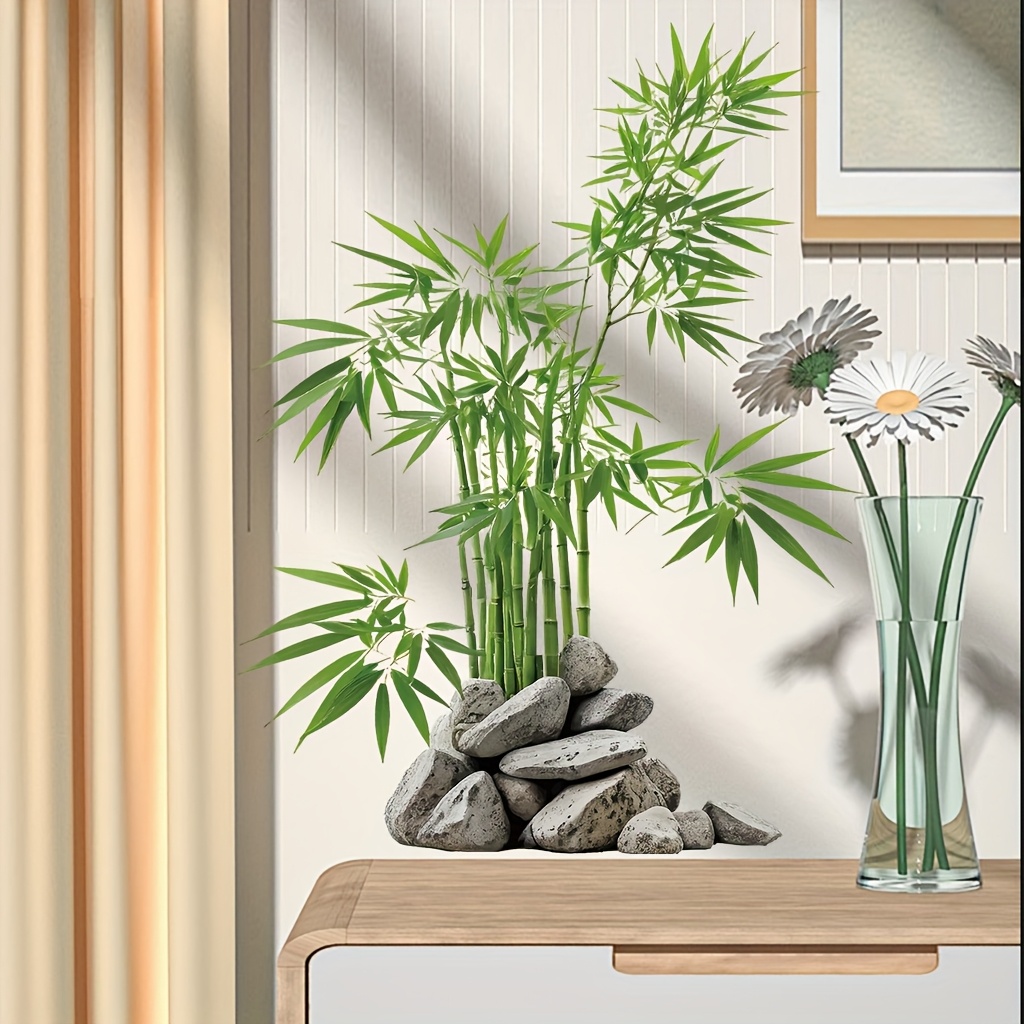 Home Bathroom Floor Tiles - Watercolor Green Bamboo Leaf Plant Wall
