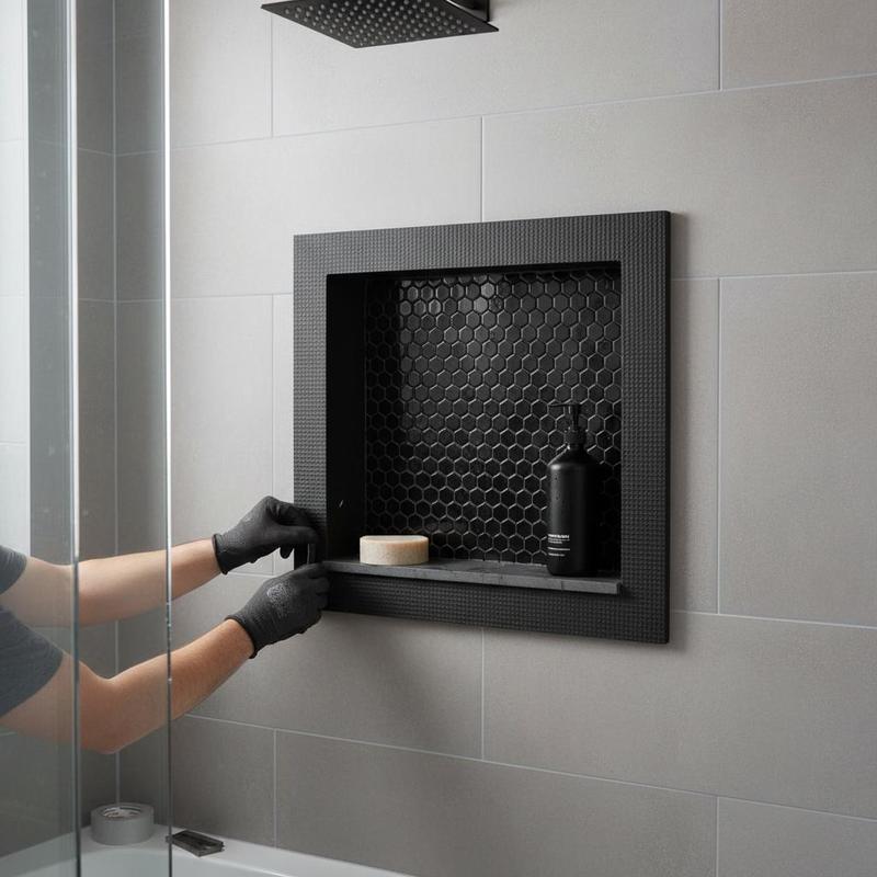 Home Bathroom Remodel - Tileable Wall Cubby 16