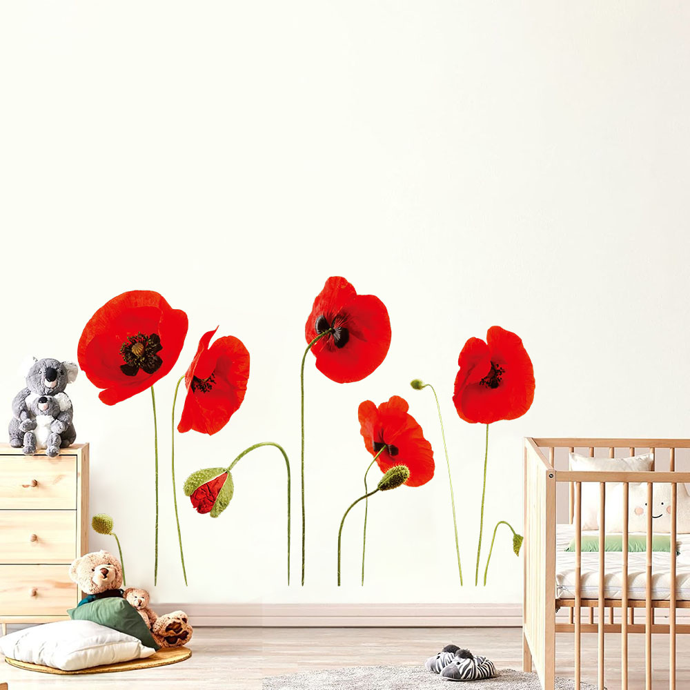 Home Bathroom Floor Tiles - Colorful Flower Plants Wall Stickers Bedroom