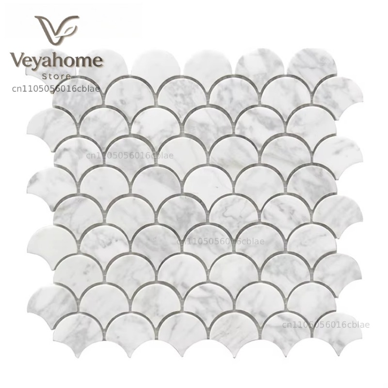 Fish Scale Scalloped Marble Mo - Home Bathroom Floor Tiles review and price