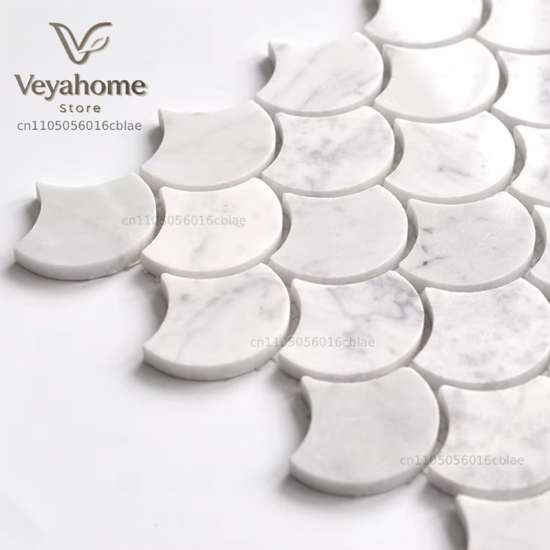 Fish Scale Scalloped Marble Mo - Home Bathroom Floor Tiles review and price