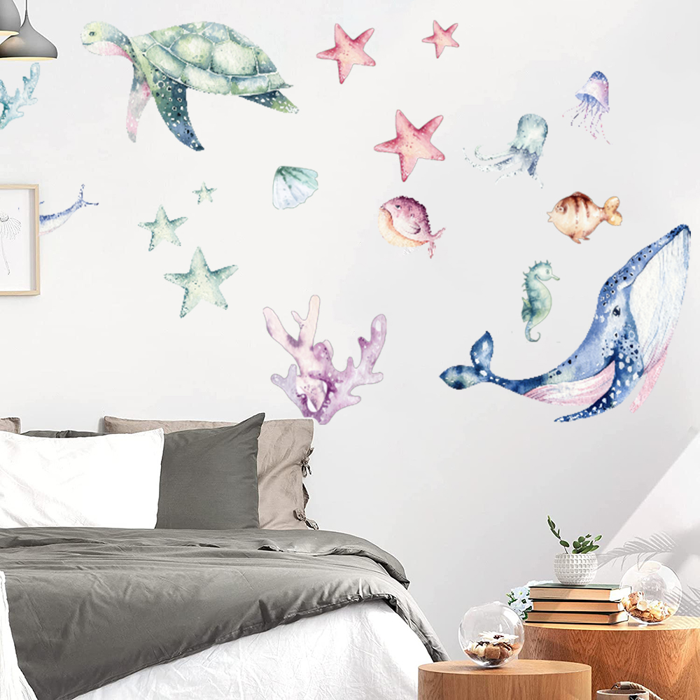 Watercolor Sea Life Ocean Wall - Home Bathroom Floor Tiles review and price