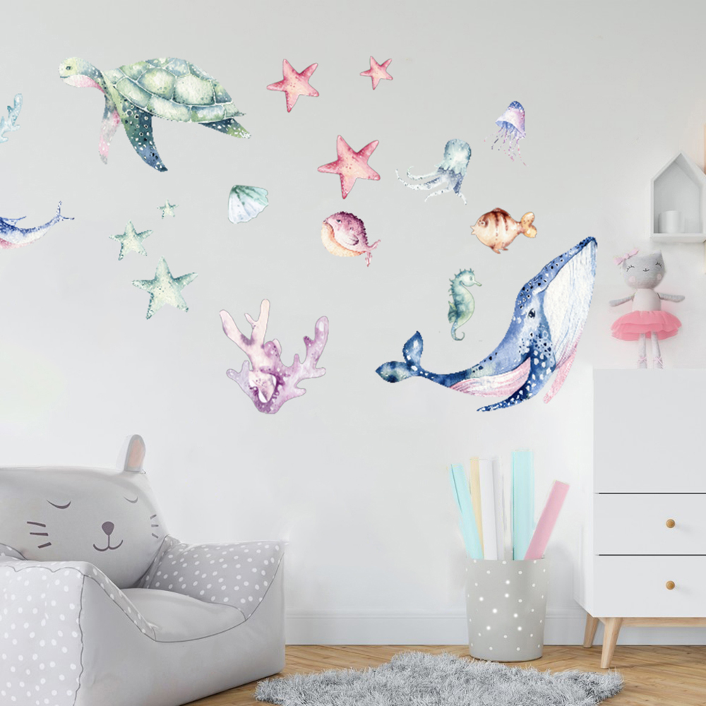 Watercolor Sea Life Ocean Wall - Home Bathroom Floor Tiles review and price