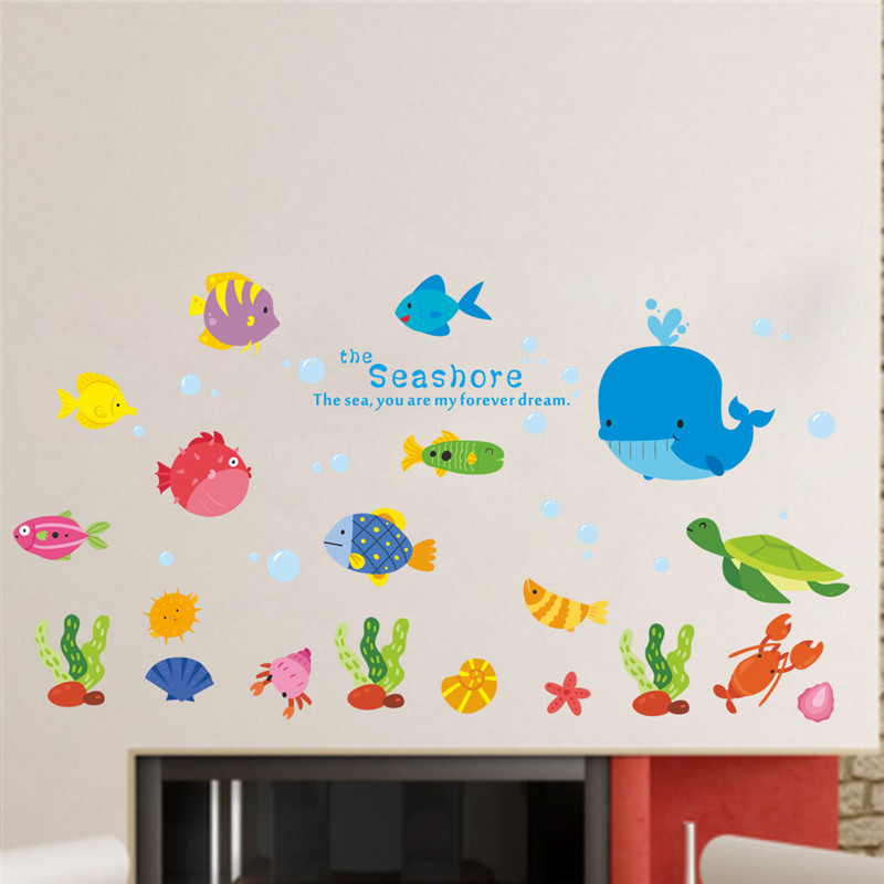Cute Fishes Whale Shark Sealif - Home Bathroom Wall Tiles review and price